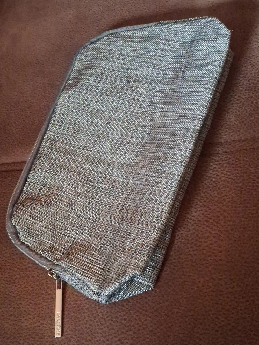 Lancôme Makeup Bag Gray Tweed With Silver Metallic Thread Woven In
